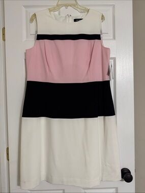 Nine West Sleeveless Pink, Black & White Block Dress
